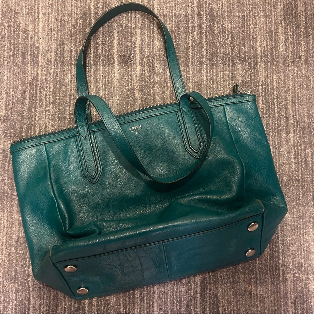 Fossil Sydney leather tote bag turquoise/teal pre owned - Picture 16 of 16